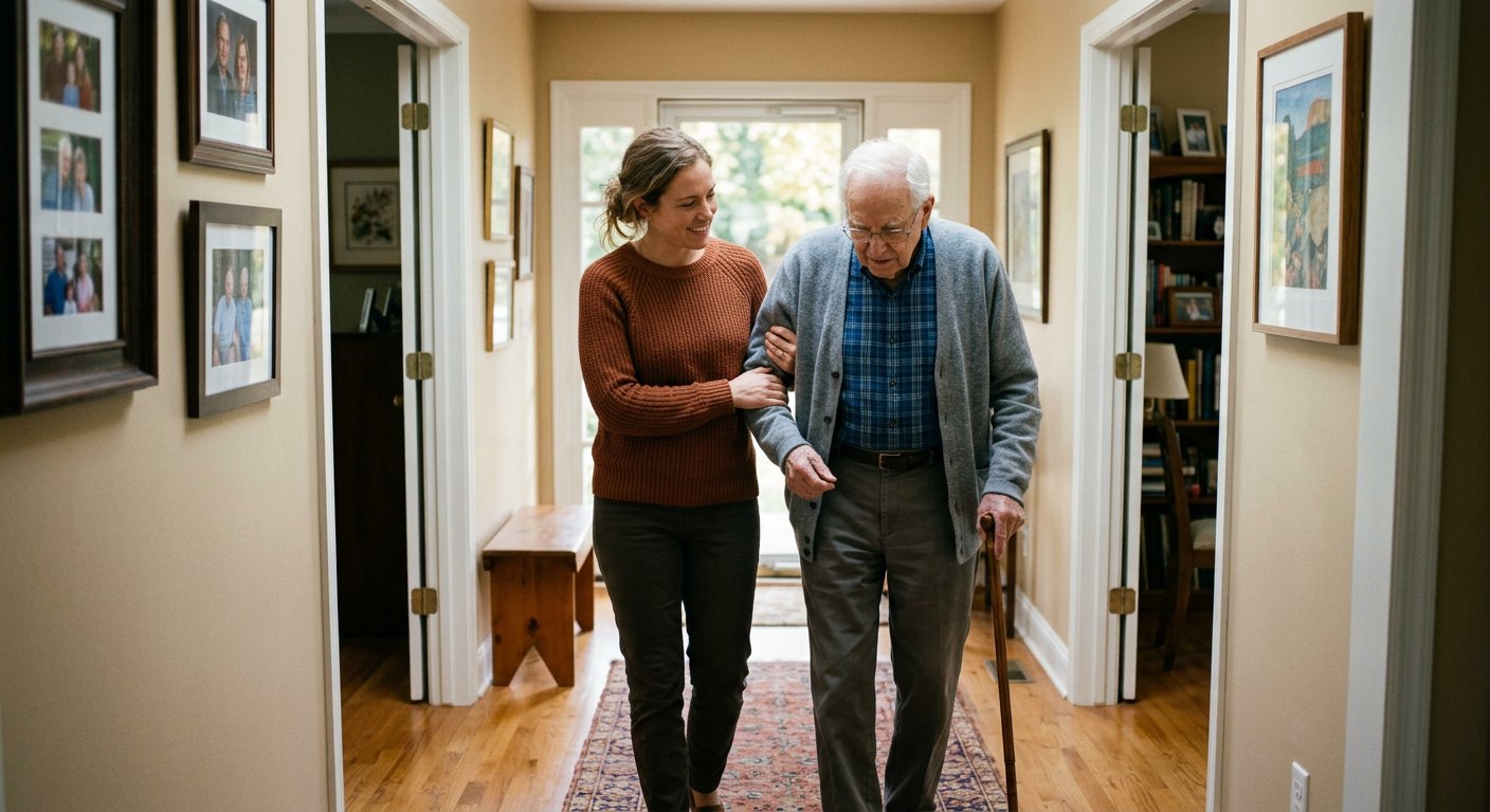 Illustration of daily living & mobility support support in a home setting